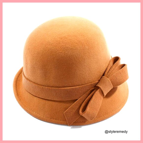 Wool Felt Fedora Hat with Bow Adjustable Drawstring Winter Church main image 6